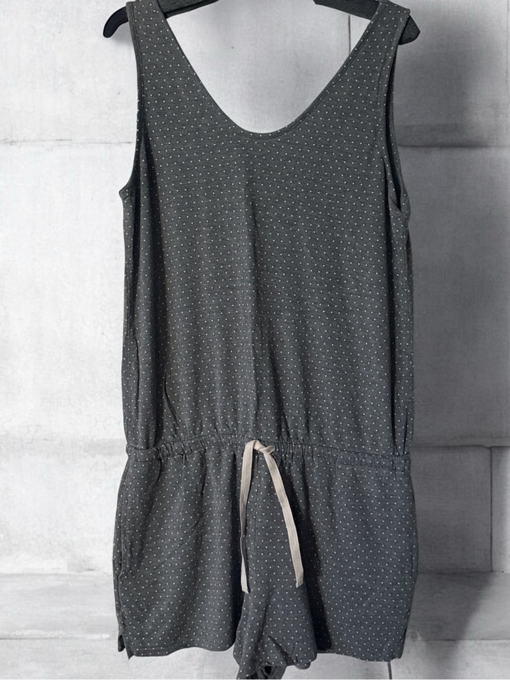 Xhilaration Gray Polka Dot Sleeveless Romper with Drawstring